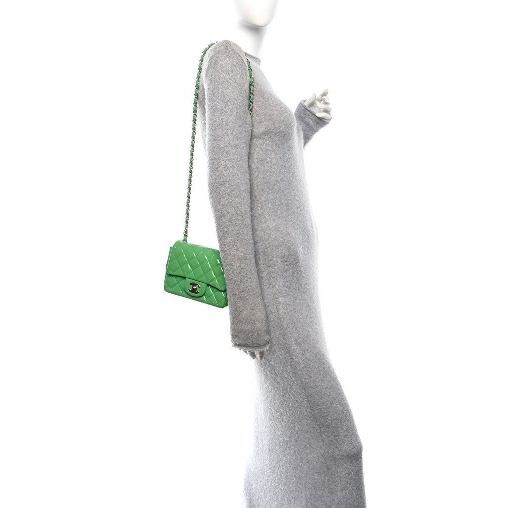 Patent Calfskin Quilted Mini Square Flap Green