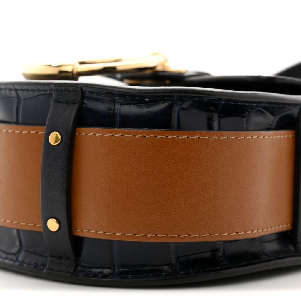 Calfskin Crocodile Embossed Small Tess Bag Full Blue