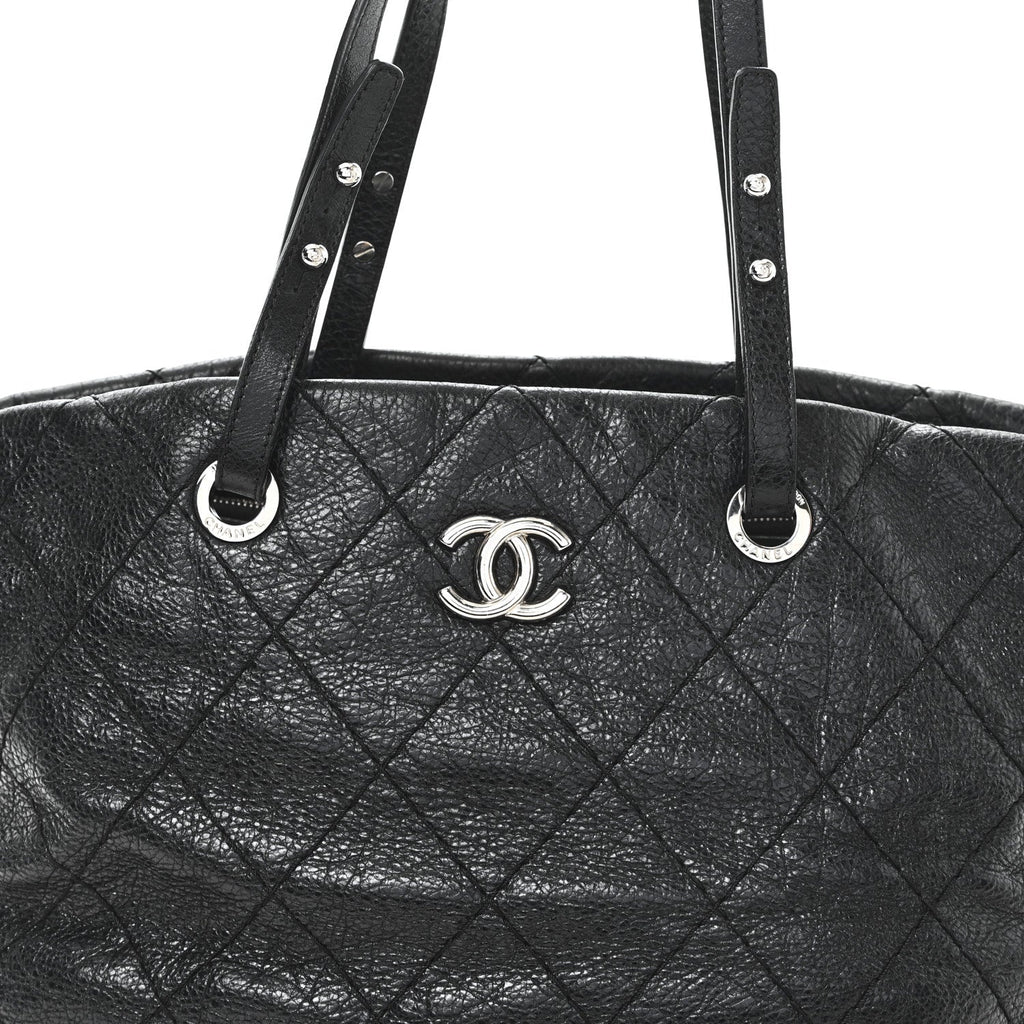 Glazed Calfskin Large On The Road Tote Black