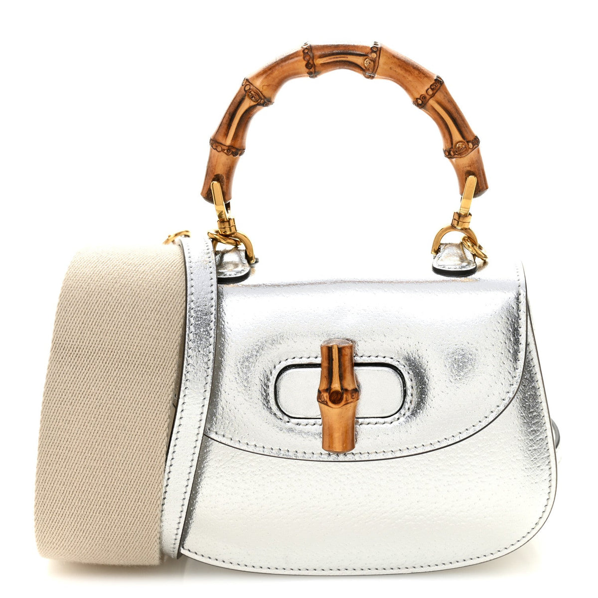 Boarded Dyana Lux Calfskin Mini Bamboo 1947 Top Handle Bag Silver