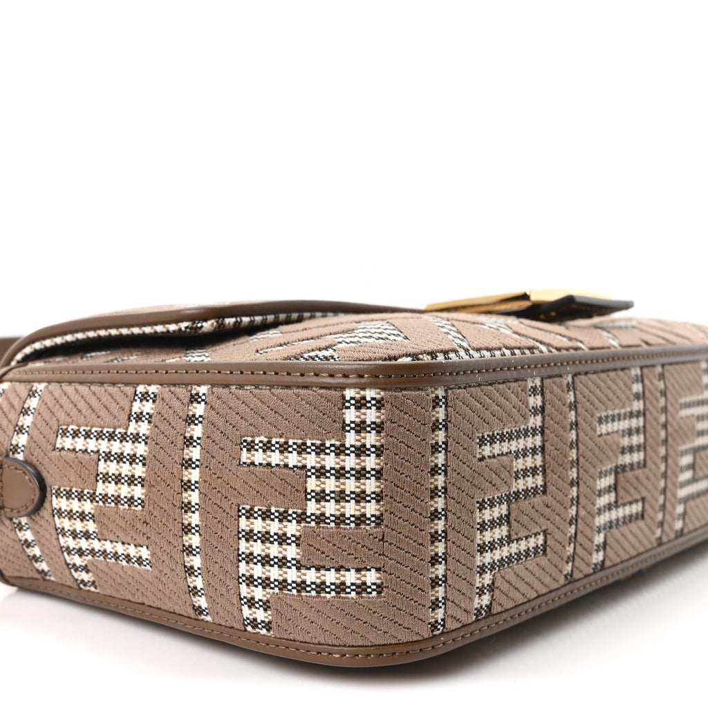 Wool Vitello King Houndstooth FF Embroidered Baguette Beige Moro