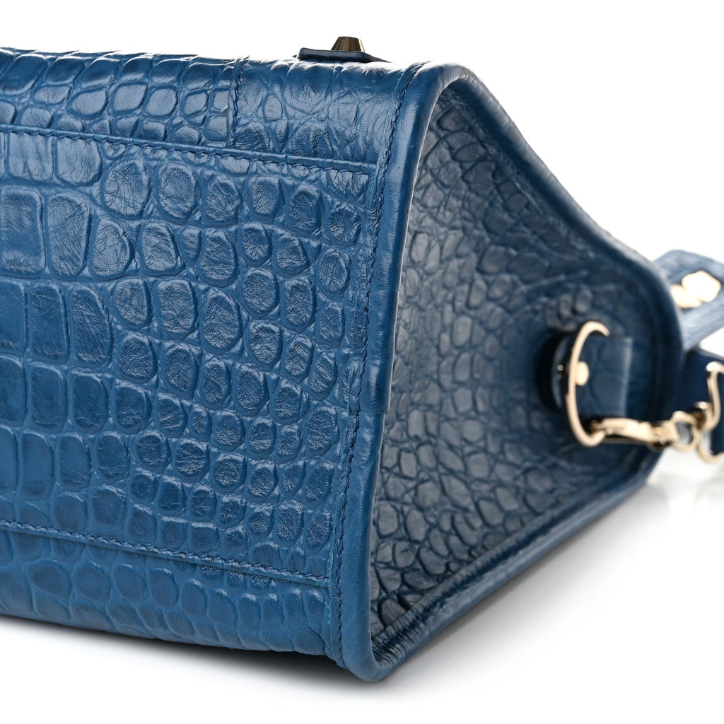 Calfskin Crocodile Embossed Classic Silver Hardware City Bleu Marine
