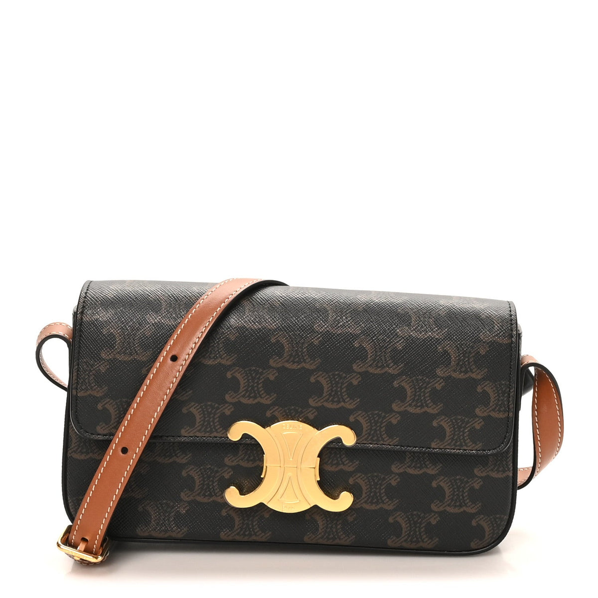 Canvas Calfskin Triomphe Shoulder Bag Tan