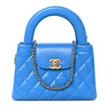 Shiny Aged Calfskin Quilted Nano Kelly Shopper Blue