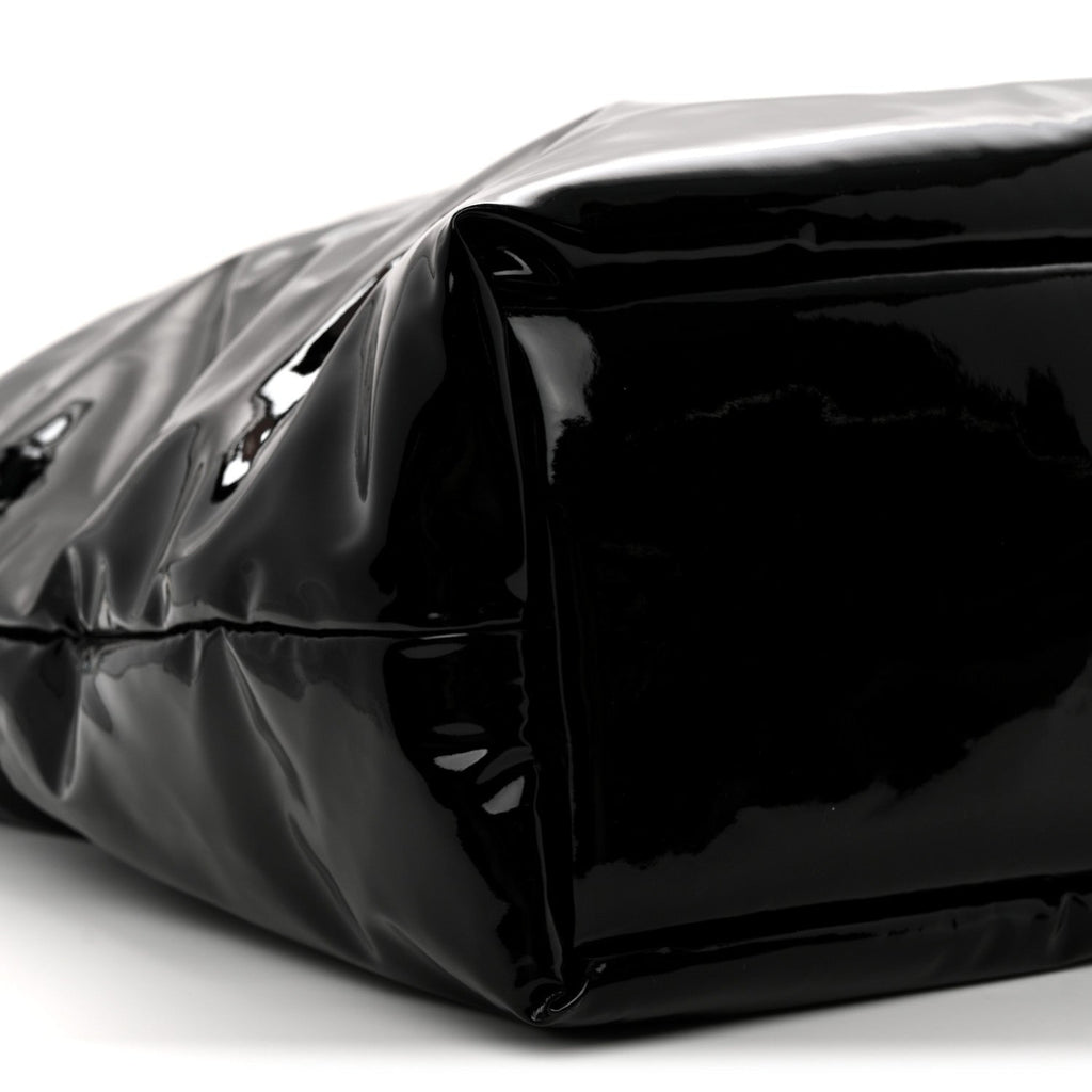 Patent Wide Puffer Maxi Tote Black