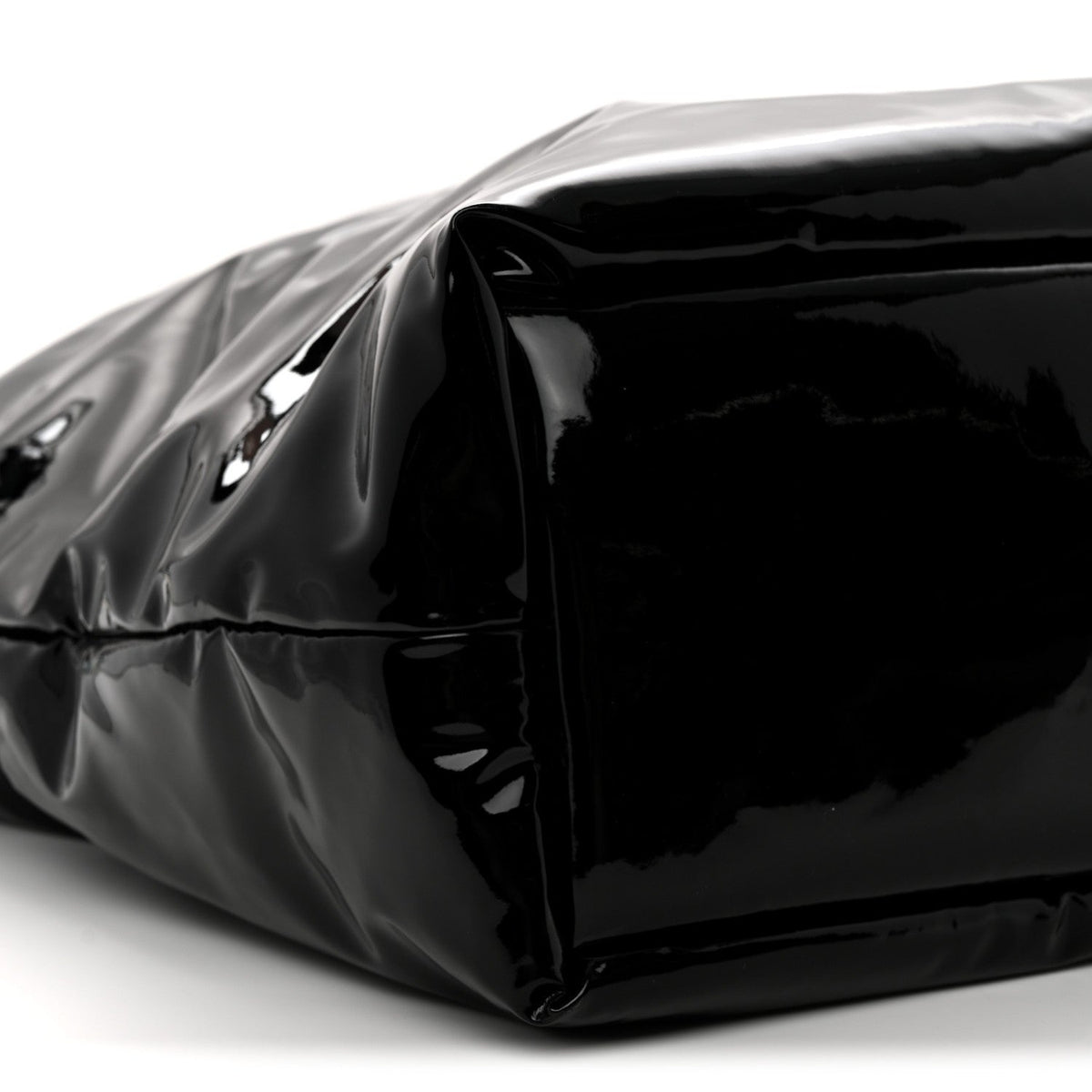Patent Wide Puffer Maxi Tote Black