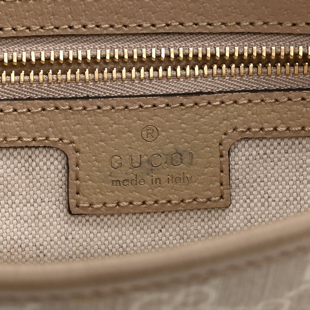 GG Supreme Monogram Textured Dollar Calfskin Web Small Jackie 1961 Hobo Beige Mystic White Oatmeal