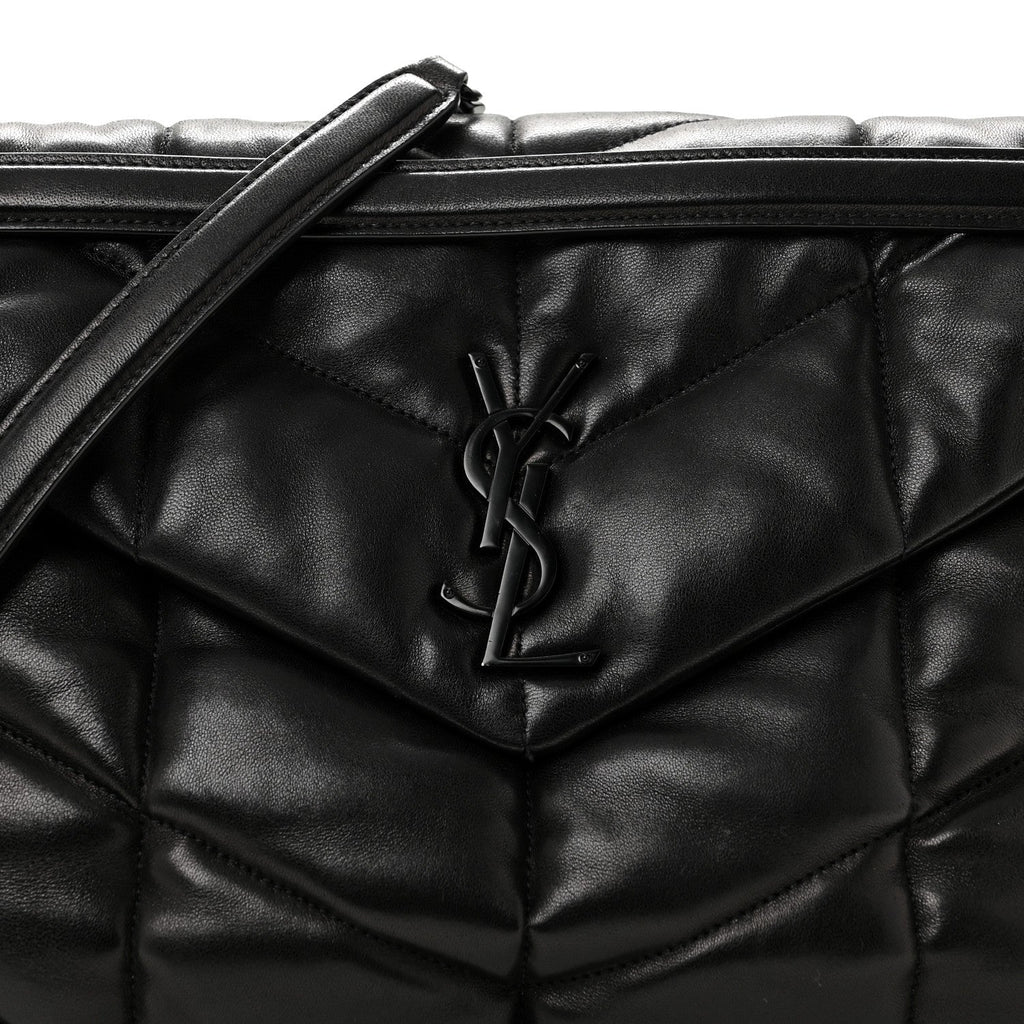 Lambskin Quilted Monogram Monochrome Medium Loulou Puffer Chain Satchel Black