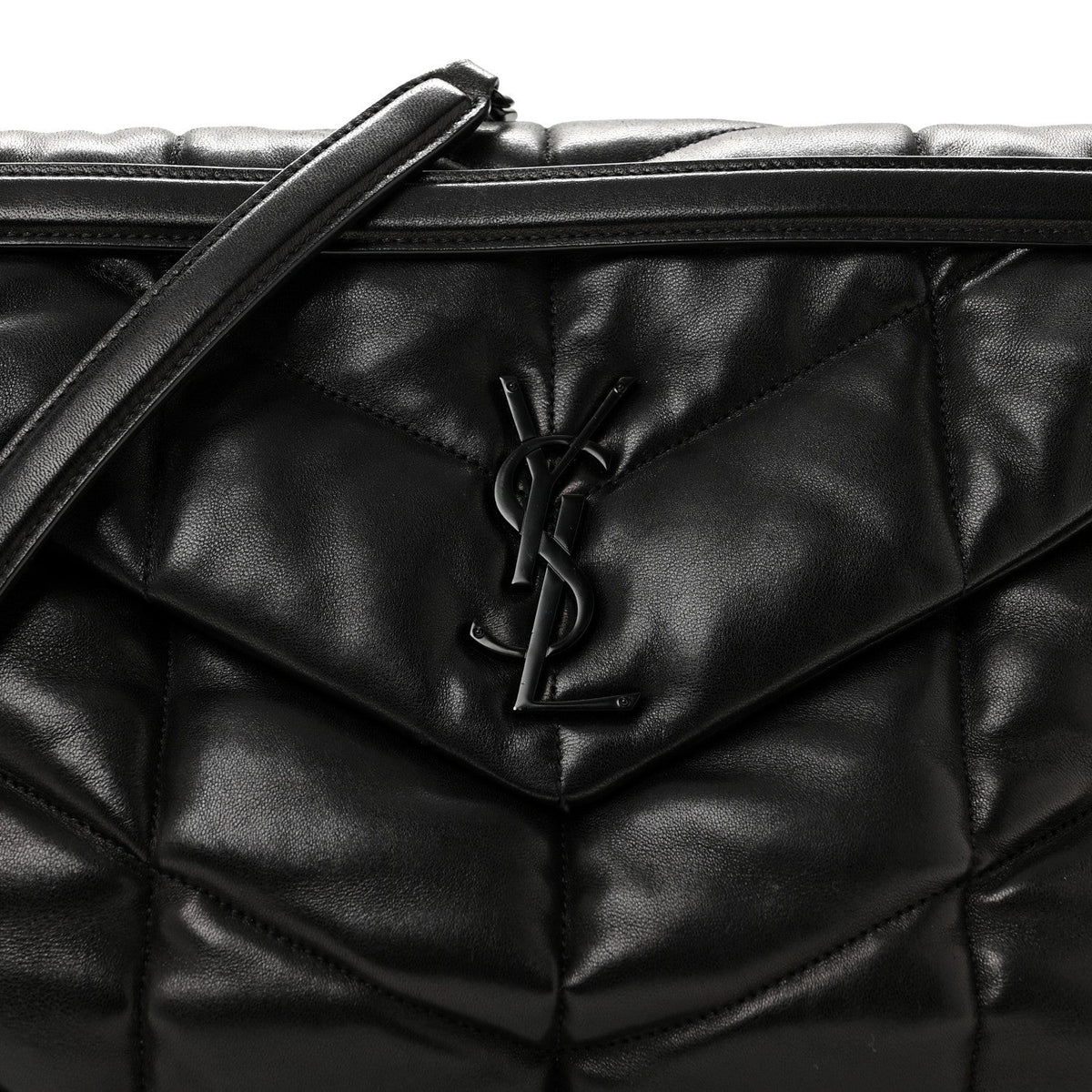 Lambskin Quilted Monogram Monochrome Medium Loulou Puffer Chain Satchel Black