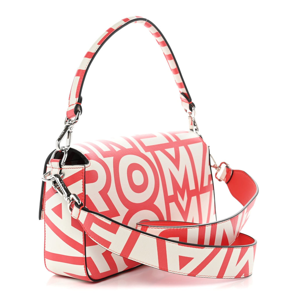 X MARC JACOBS Vitello Seta Logo Print Baguette Glow Coral White
