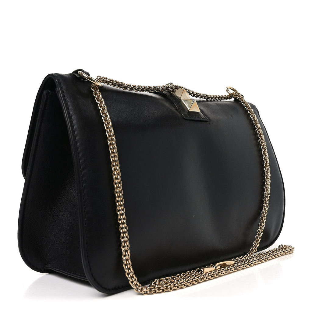Vitello Large Glam Lock Rockstud Flap Black