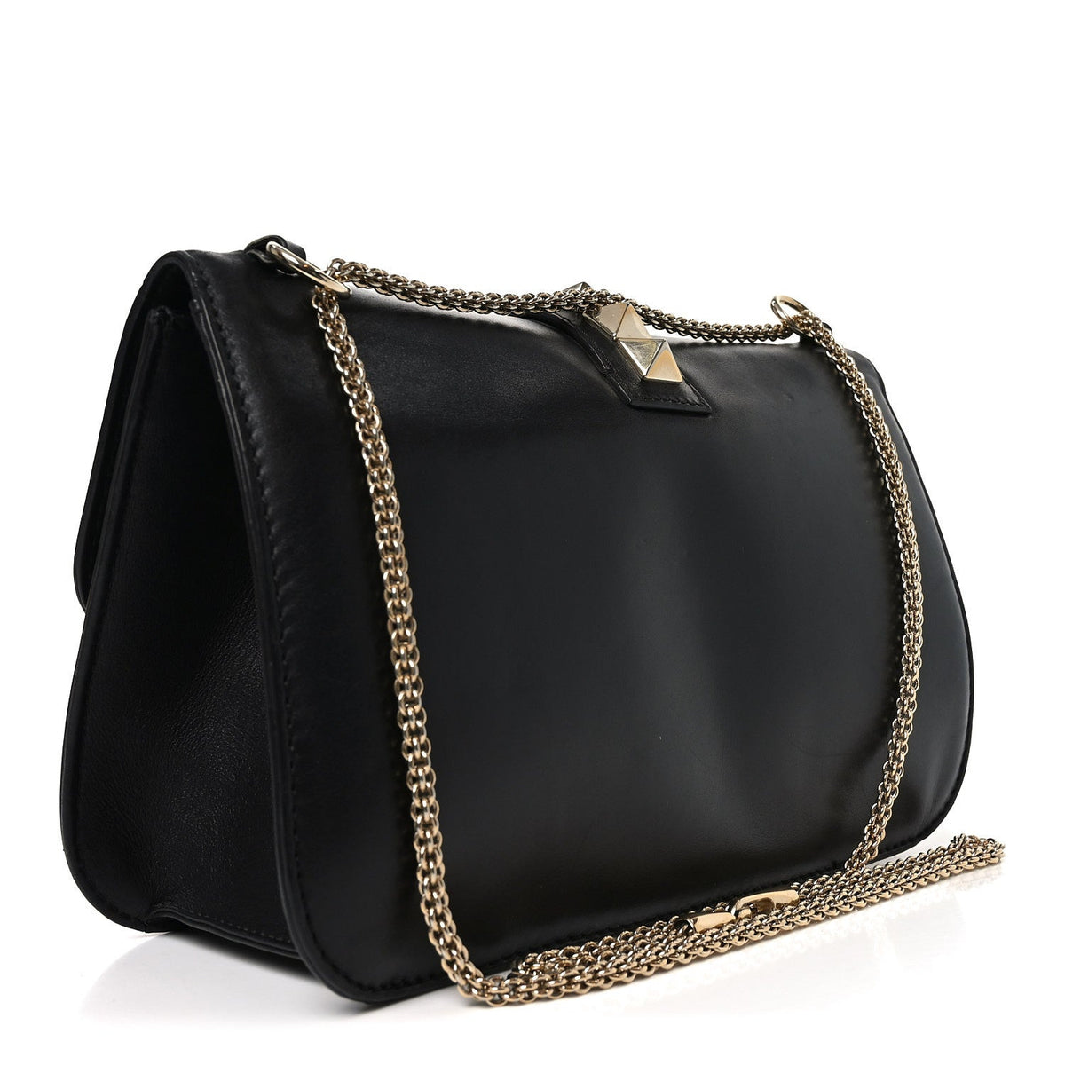 Vitello Large Glam Lock Rockstud Flap Black