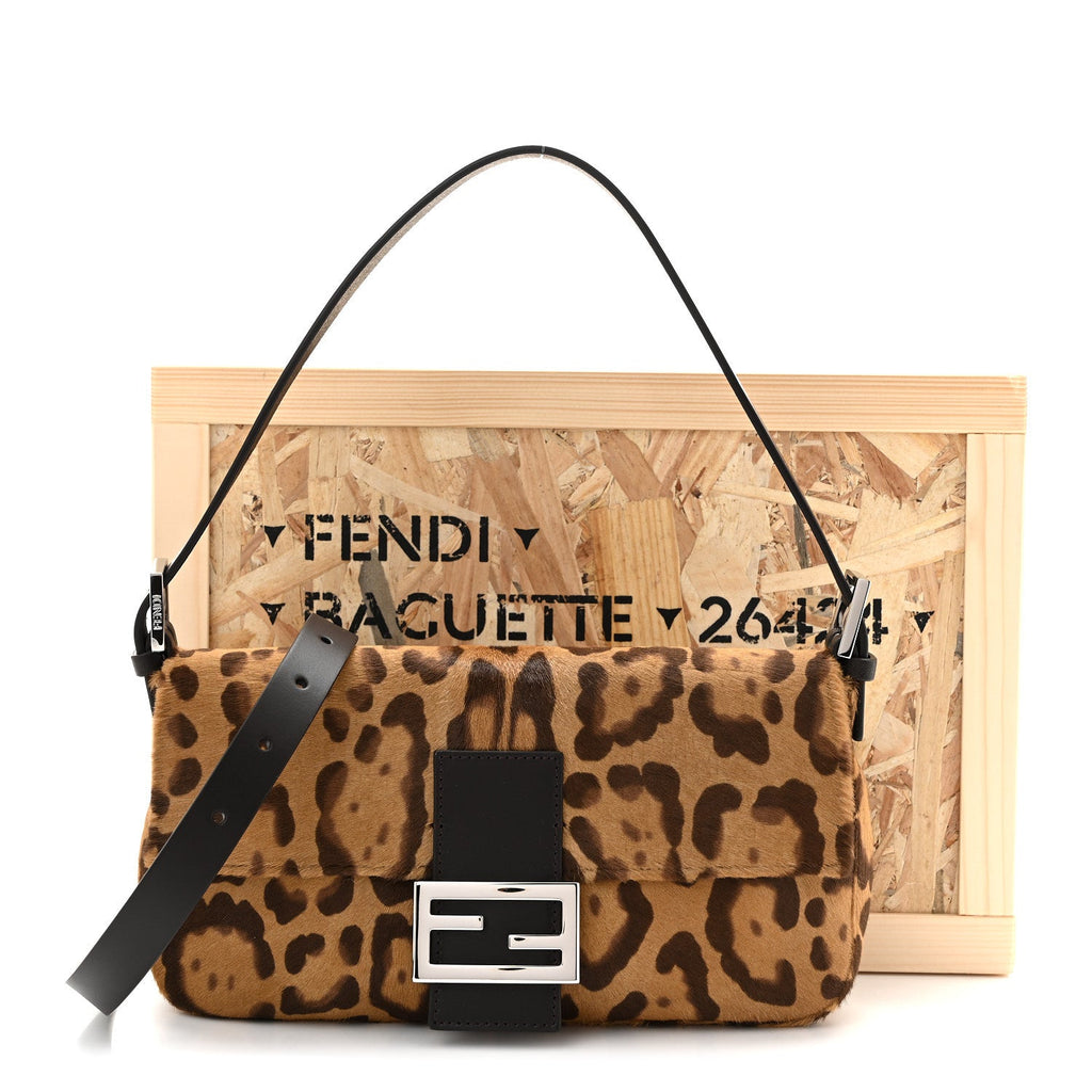 Calf Hair Vitello Jaguar Print Baguette Re Edition 26424 Moro Natural