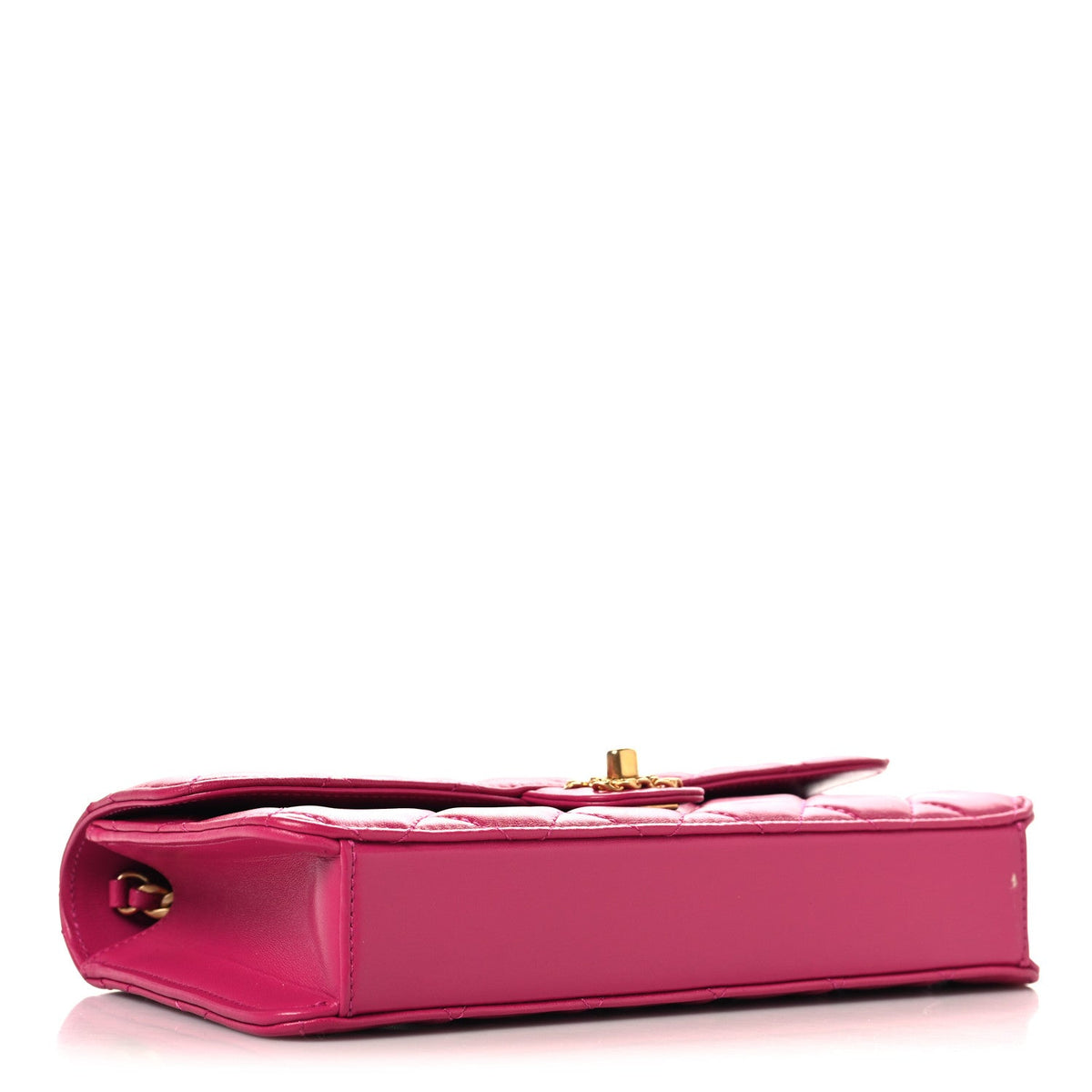 Shiny Lambskin Quilted Flap Clutch Bag Dark Pink