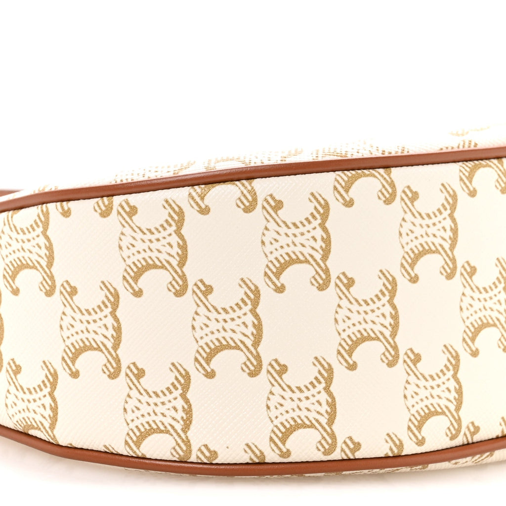 Canvas Calfskin Ava Triomphe Shoulder Bag White