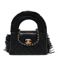 Lambskin Fringe Nano Kelly Shopper Black