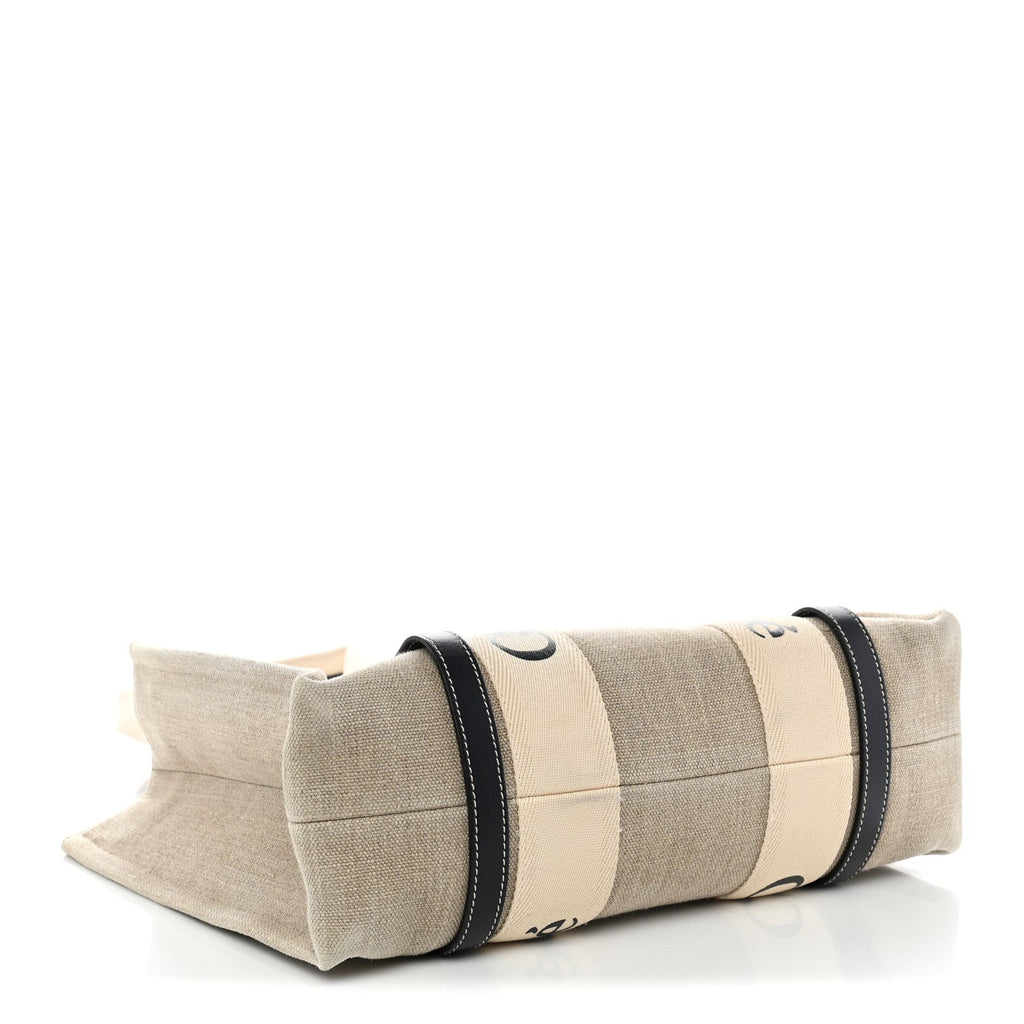 Linen Calfskin Medium Woody Ribbon Tote White Blue