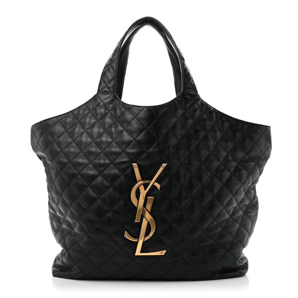 Lambskin Quilted Maxi Icare Shopping Tote Black