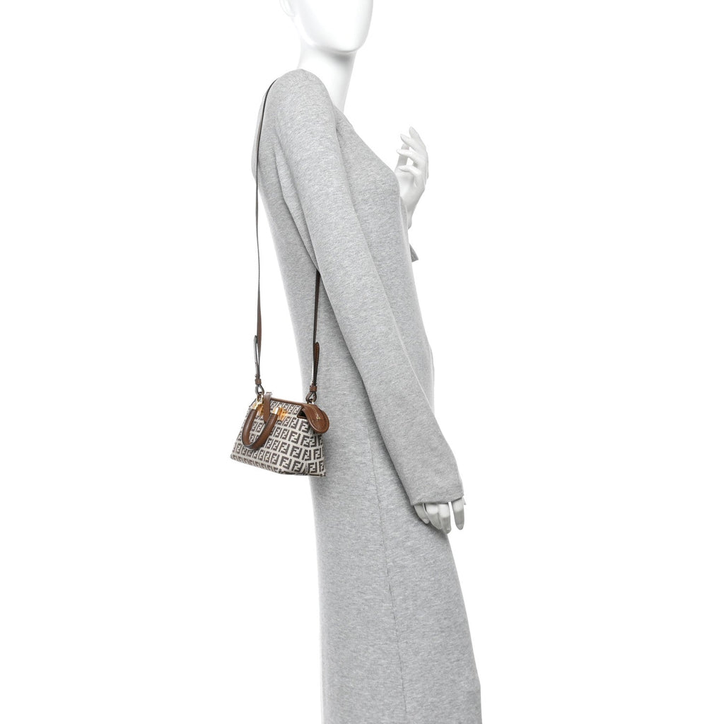 Vitello Grace Jacquard FF Mini By The Way Top Handle Boston Bag  Gianduia Panna