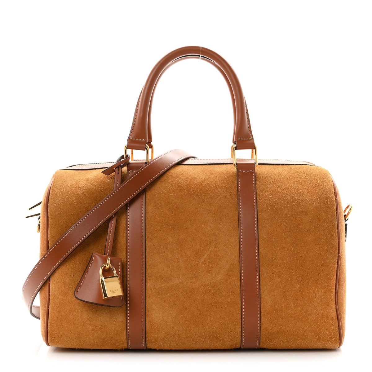 Waxed Suede Calfskin Large Boston Bag Tobacco