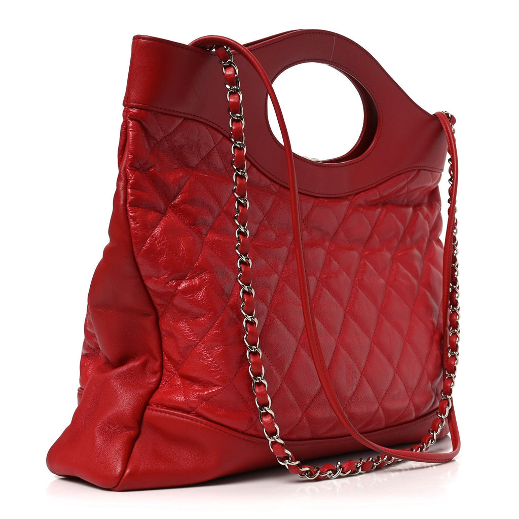 Shiny Aged Calfskin Quilted Large 31 Shopping Bag Red