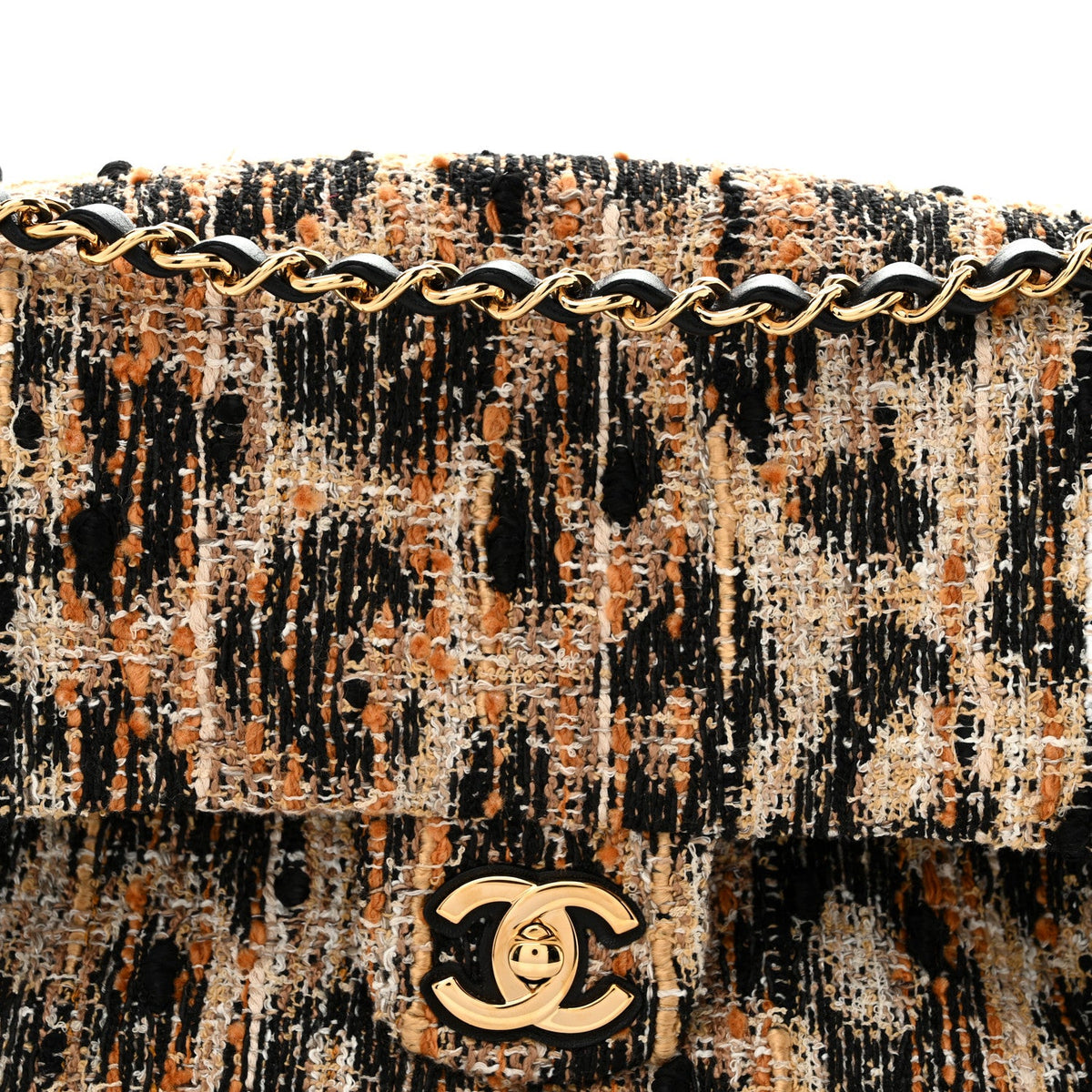 Tweed Mixed Fibers Leopard Print Small Souplissimo Maxi Flap Brown Black White