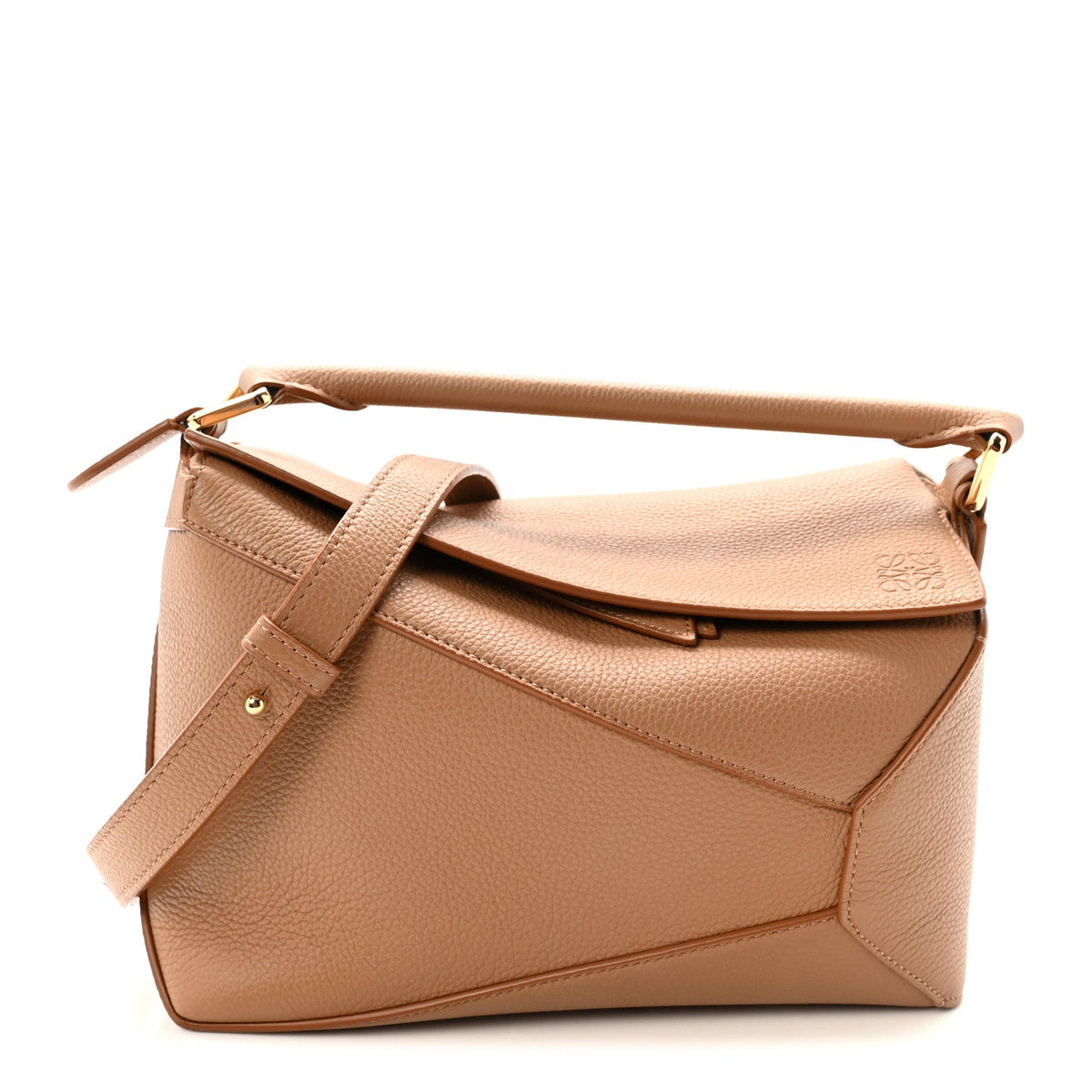 Grained Calfskin Small Puzzle Edge Bag Toffee