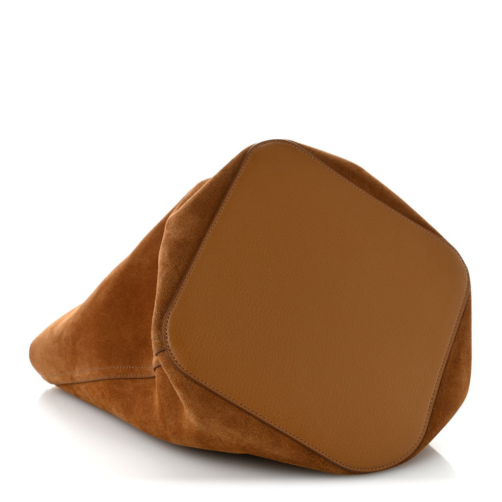 Suede Calfskin Medium Pebble Bucket Bag Tobacco