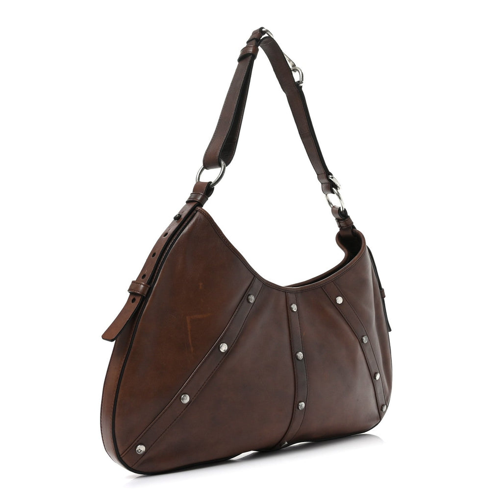 Calfskin Wood Embellished Mombasa Hobo Brown