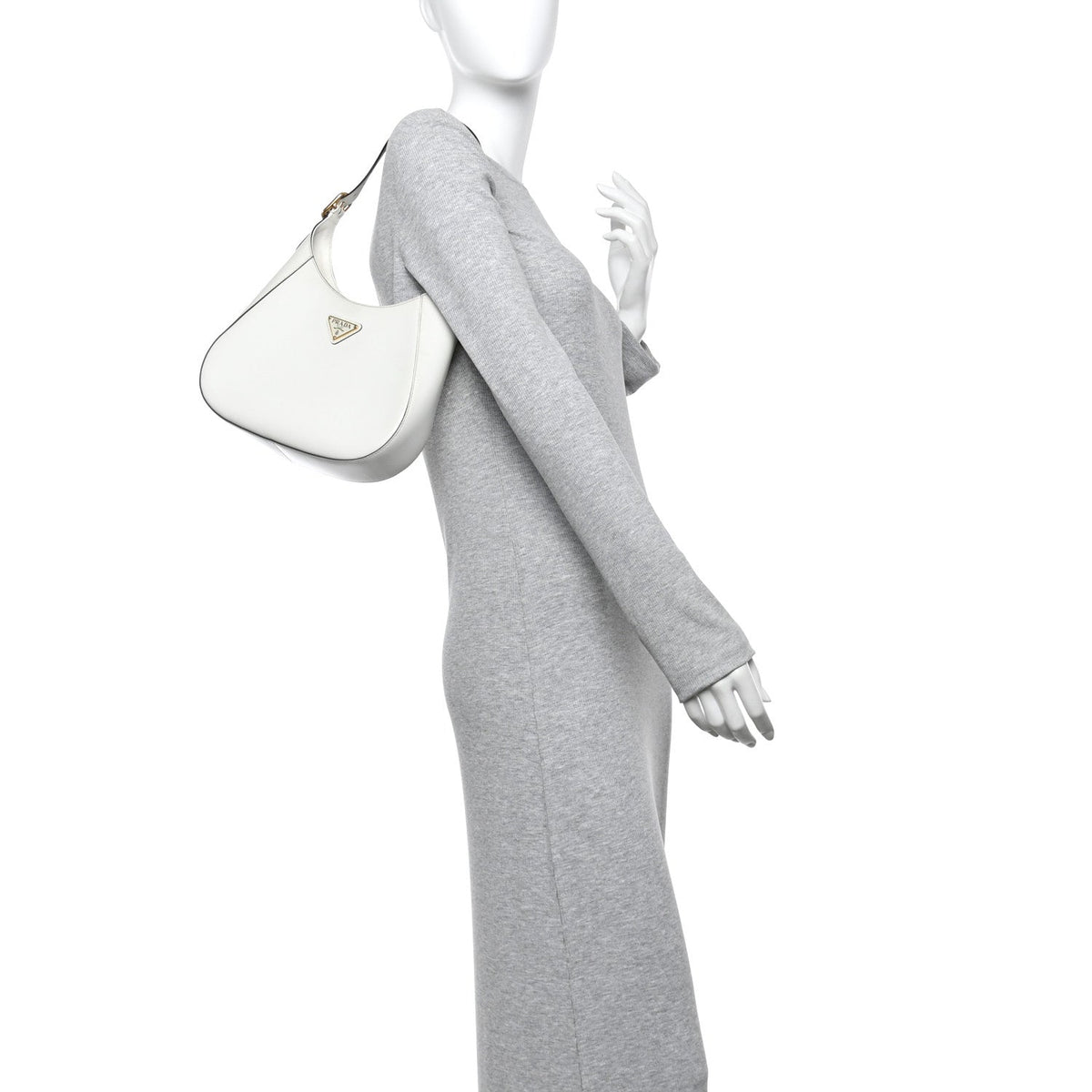 Brushed Calfskin Cleo Adjustable Strap Shoulder Bag White