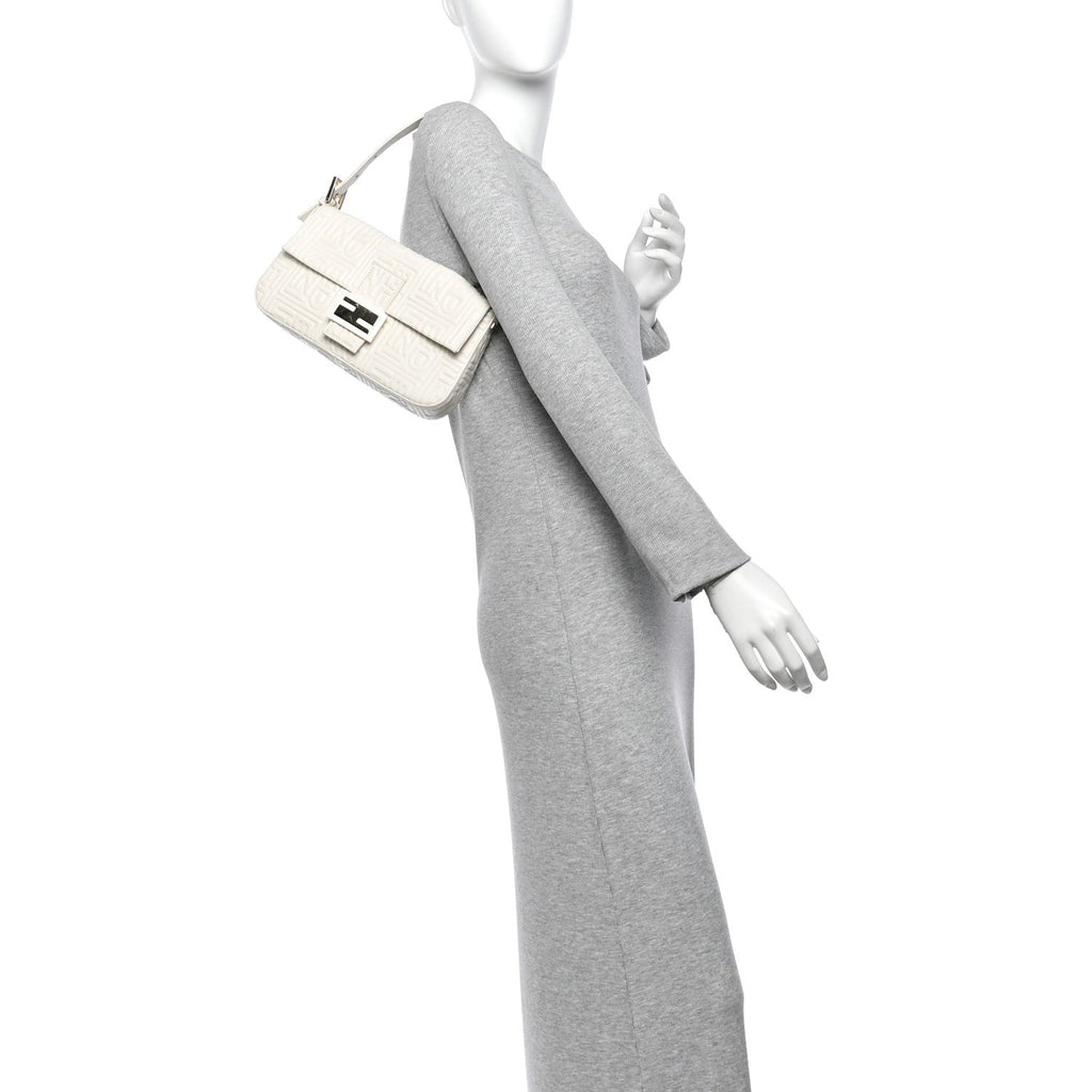 Nappa Logo Embossed Baguette White