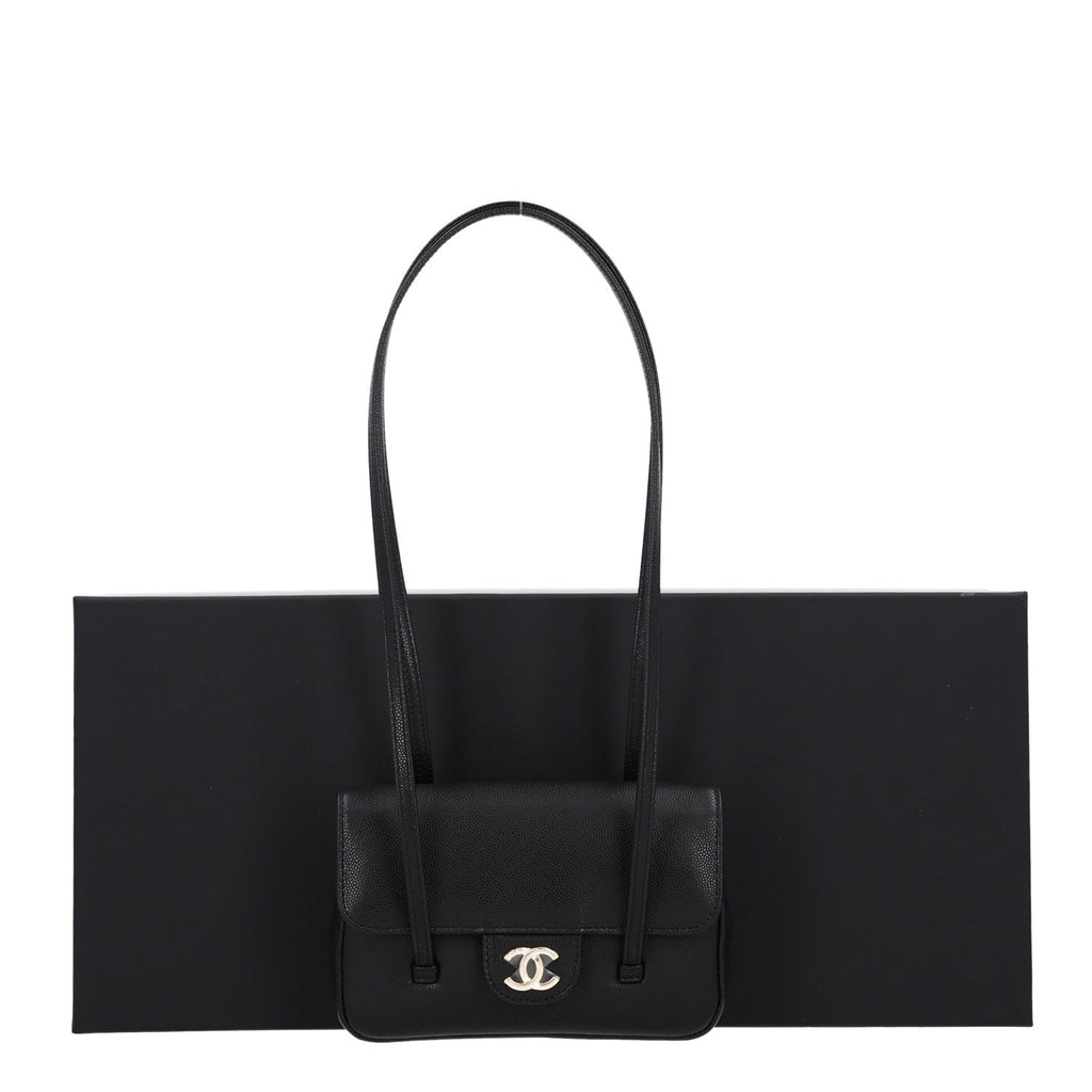 Shiny Caviar Mini Preppy Coco Shoulder Bag Black
