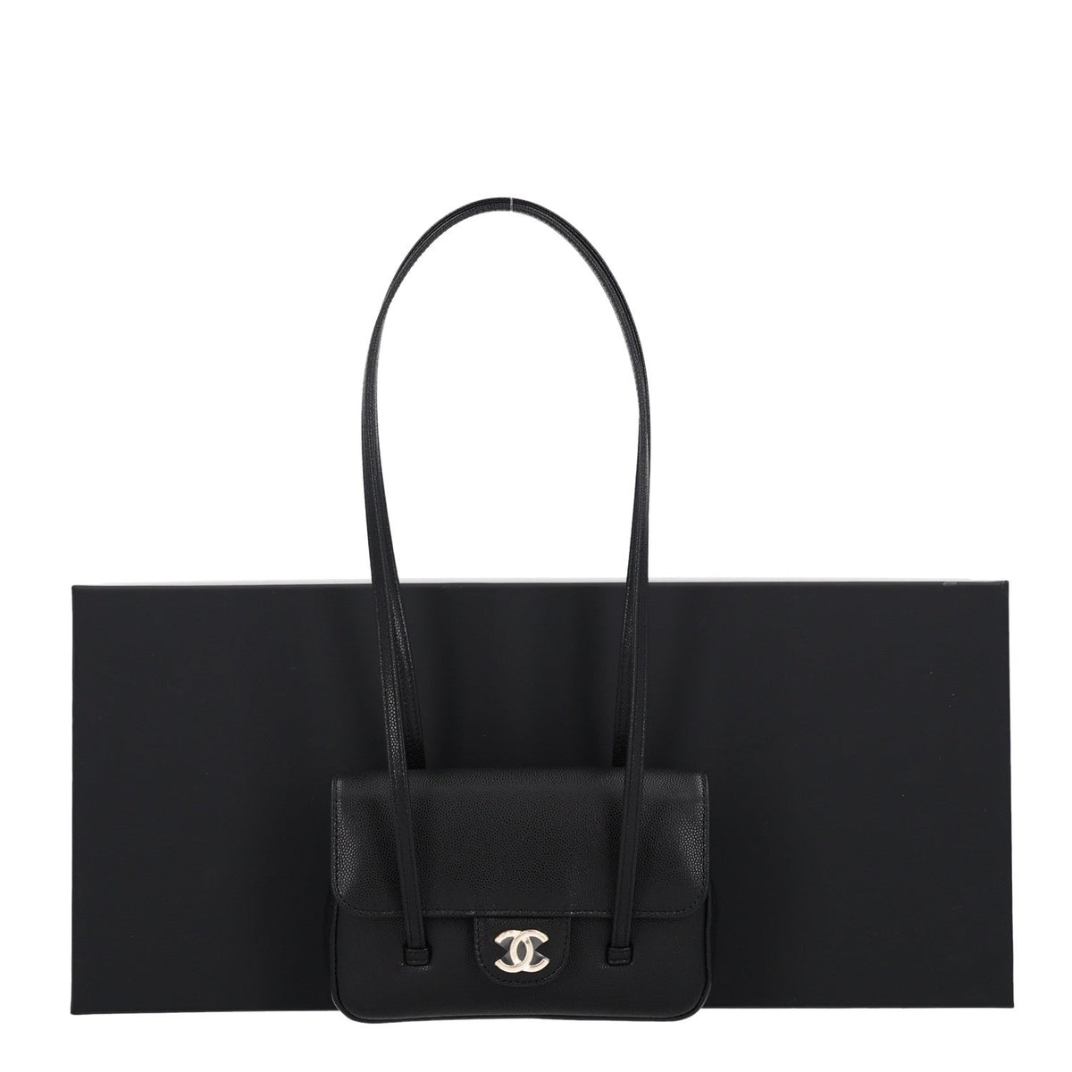 Shiny Caviar Mini Preppy Coco Shoulder Bag Black