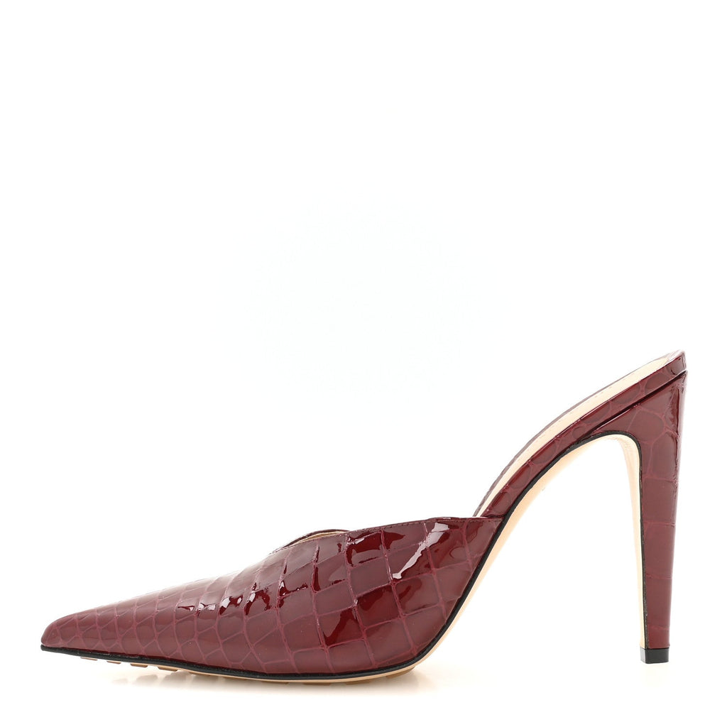 Gloss Calfskin Crocodile Embossed Mules 40 Merlot