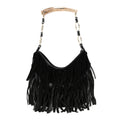 Suede Calfskin Fringe Buffalo Horn Mombasa Hobo Black