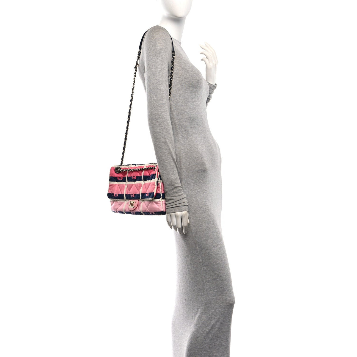 Nylon Printed Medium Flap Pink Navy White