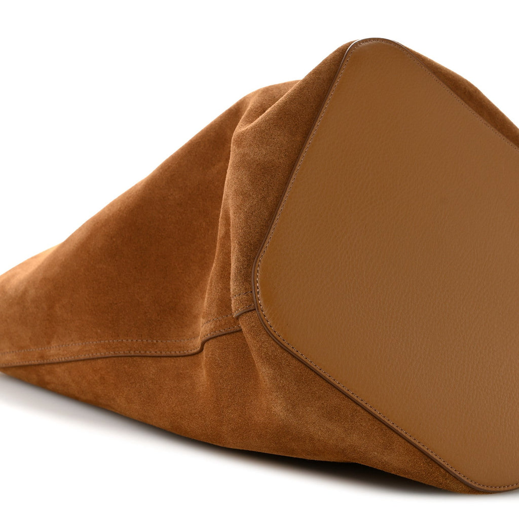 Suede Calfskin Medium Pebble Bucket Bag Tobacco