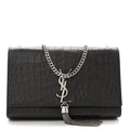 Calfskin Crocodile Embossed Medium Classic Monogram Kate Tassel Satchel Storm