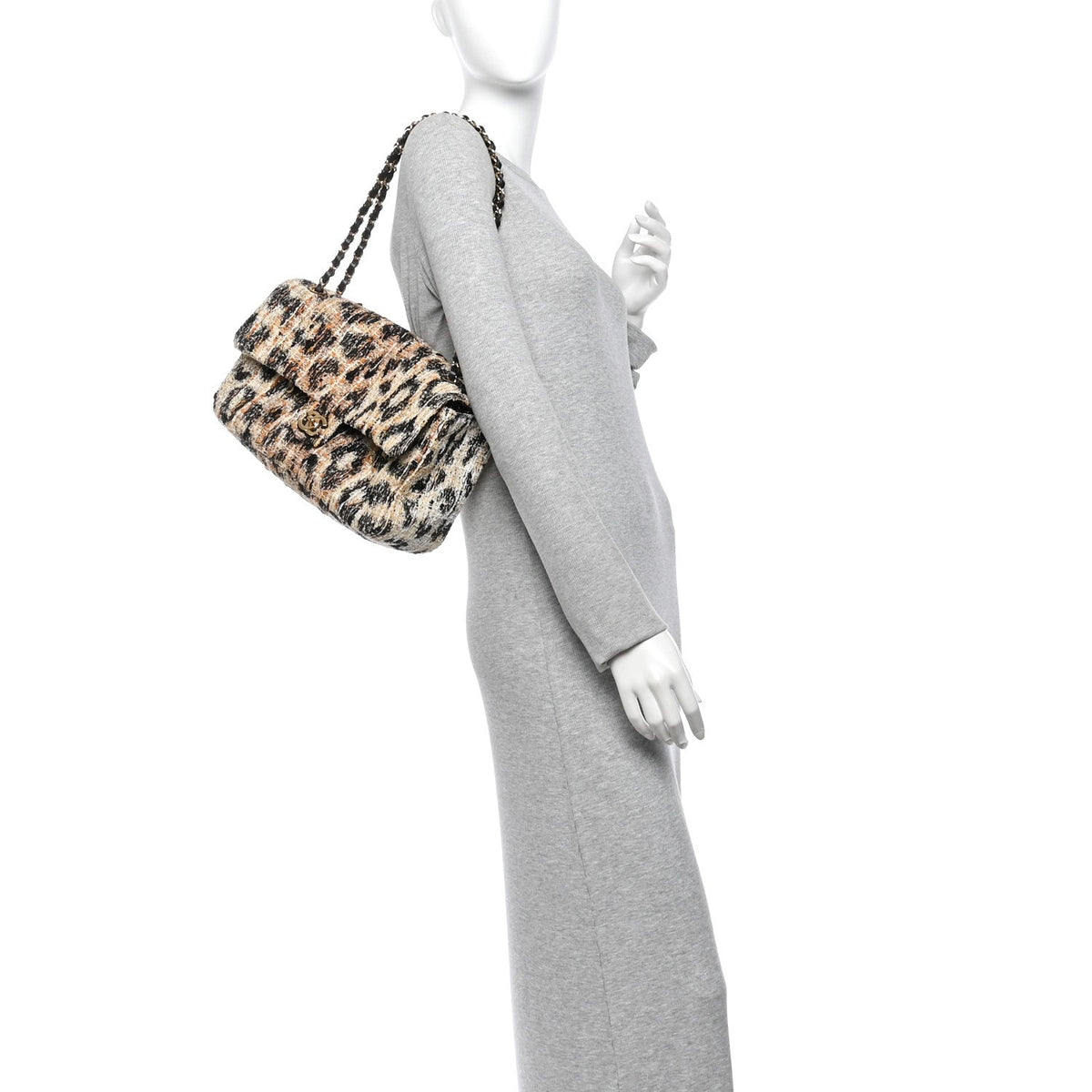 Tweed Mixed Fibers Leopard Print Small Souplissimo Maxi Flap Brown Black White