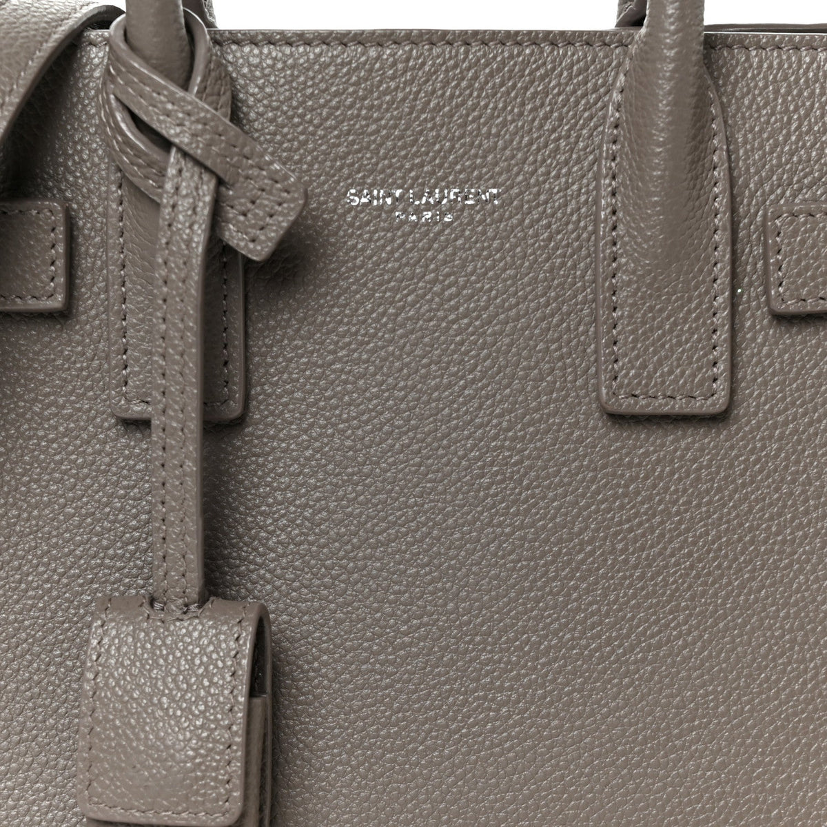 Grained Calfskin Topstich Baby Sac De Jour Fog
