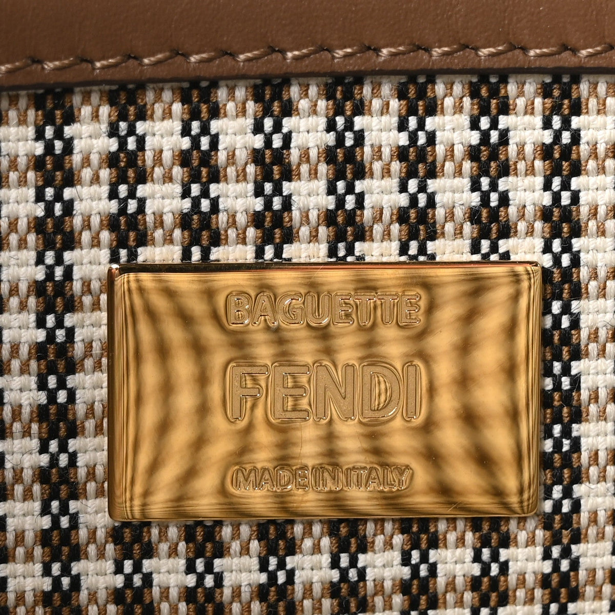 Wool Vitello King Houndstooth FF Embroidered Baguette Beige Moro