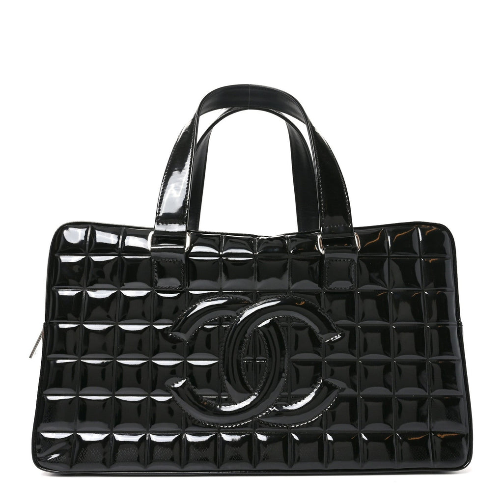 Patent Quilted Chocolate Bar Bowler Black