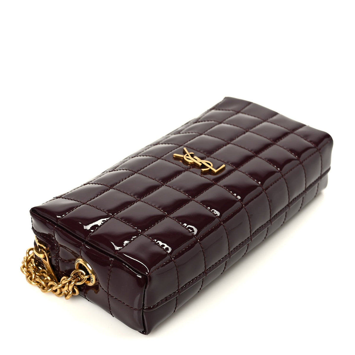 Patent Calfskin Carre Quilted Cassandre Pouch On Chain Purple