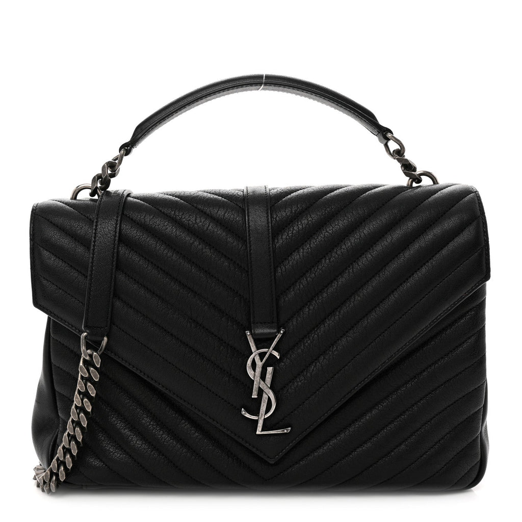 Sheepskin Matelasse Chevron Monogram Large College Satchel Black