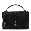 Sheepskin Matelasse Chevron Monogram Large College Satchel Black