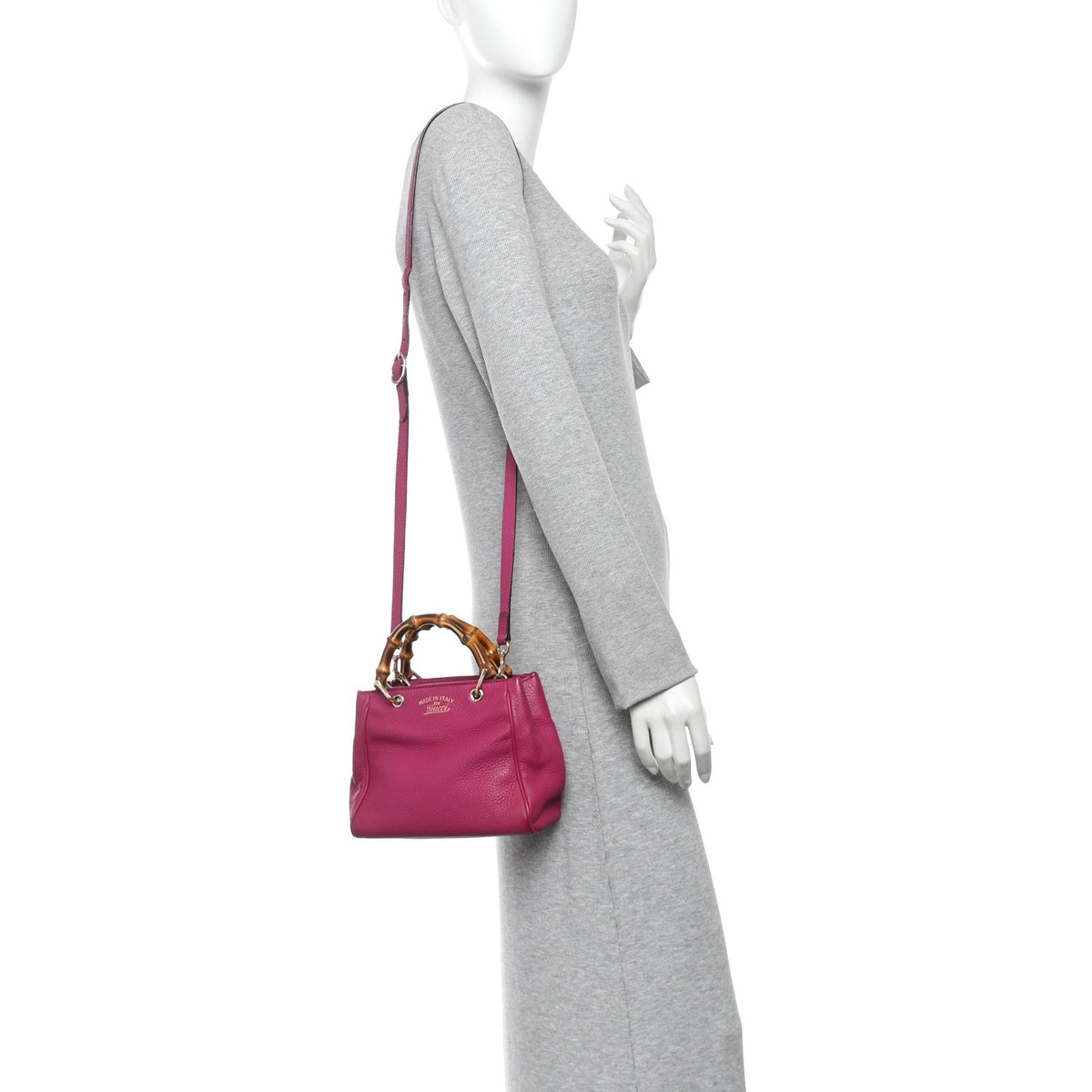 Calfskin Mini Bamboo Shopper Tote Bright Bougainvillea