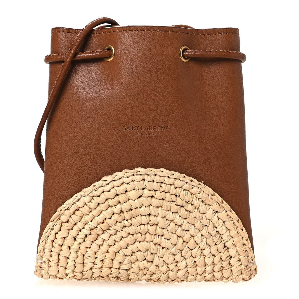 Raffia Cassandre Mini Pochon Crossbody Bag Brick Natural