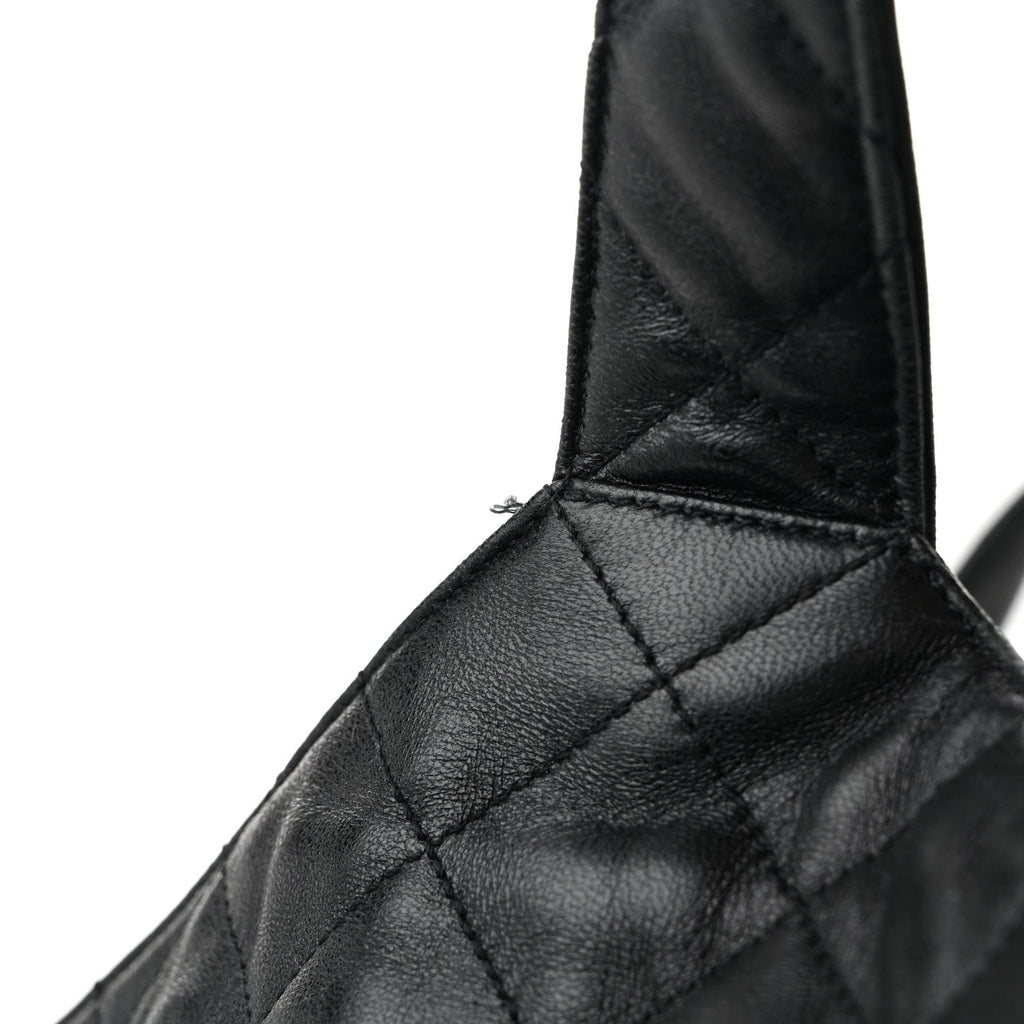 Lambskin Quilted Maxi Icare Shopping Tote Black