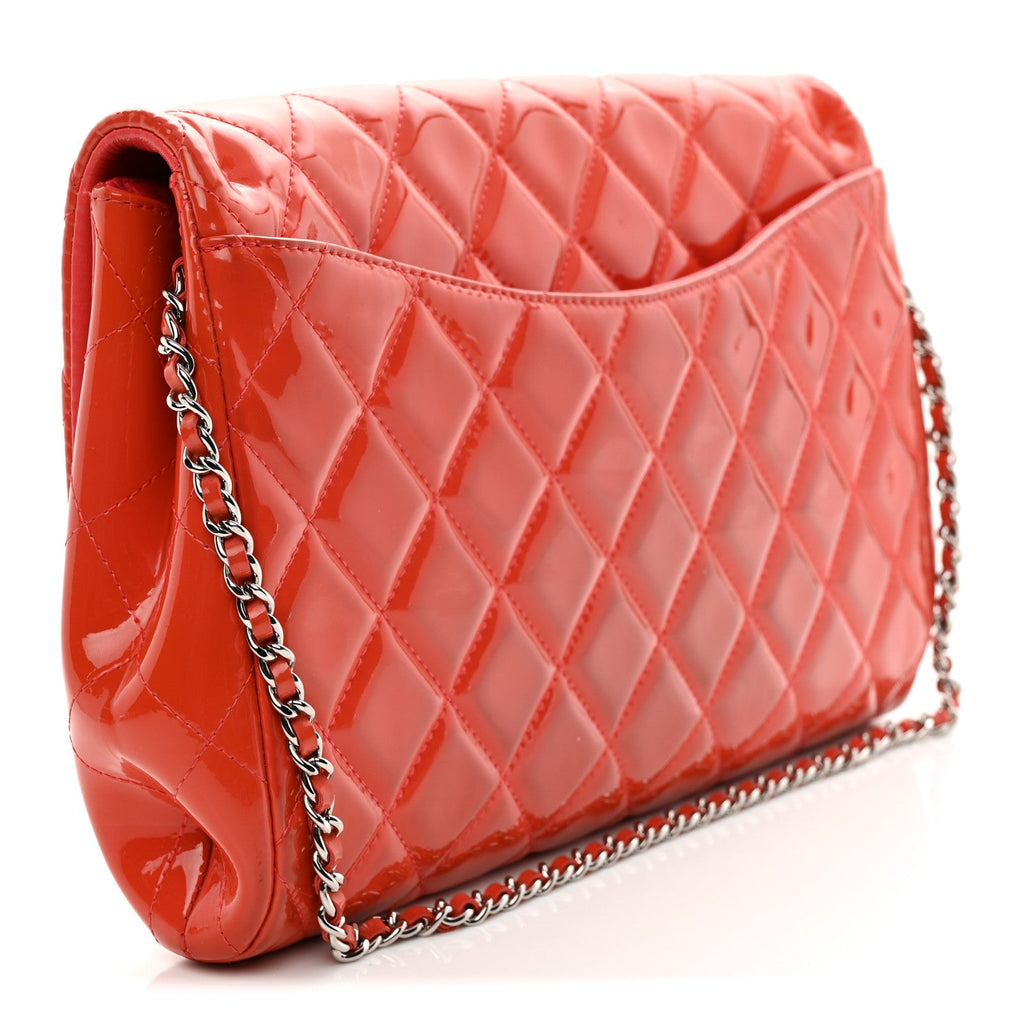 Patent Quilted Clutch with Chain Flap Dark Pink