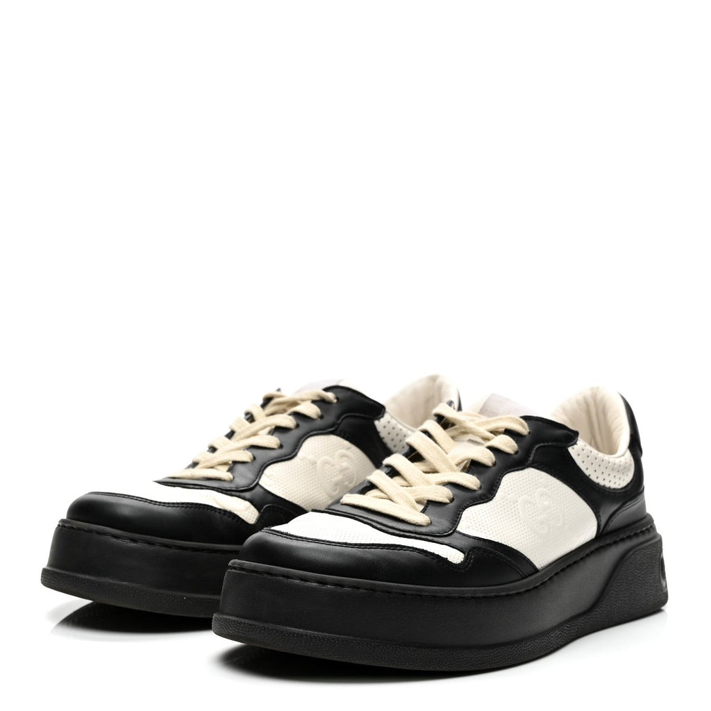 Calfskin GG Tennis Embossed Perforated Mens Interlocking G 55mm Sneakers 8.5 Black White
